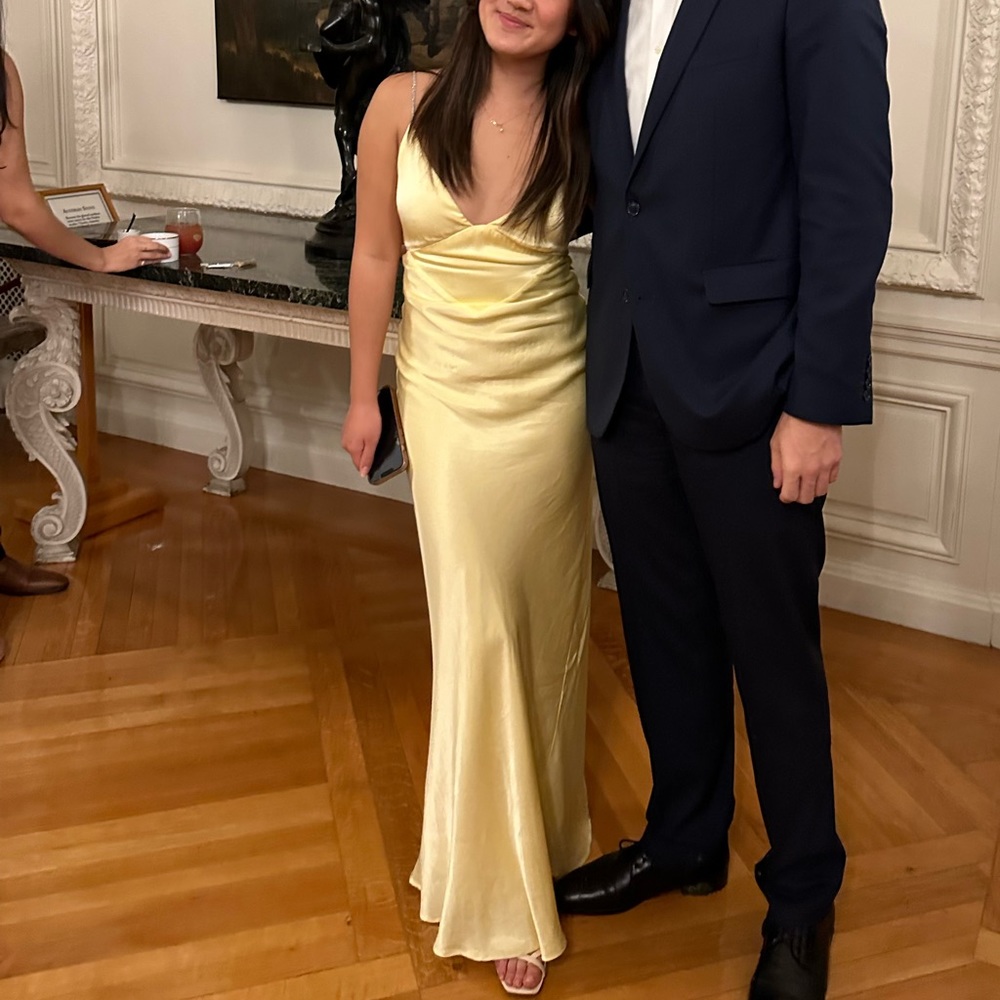 Yellow Bardot Formal Maxi Satin Dress XS